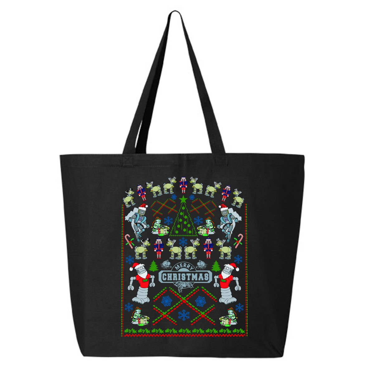 Retro Robot Ugly Christmas Sweater 25L Jumbo Tote