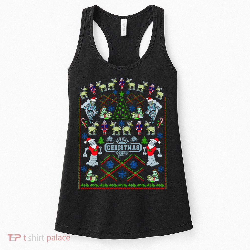 Retro Robot Ugly Christmas Sweater Womens Tank Top