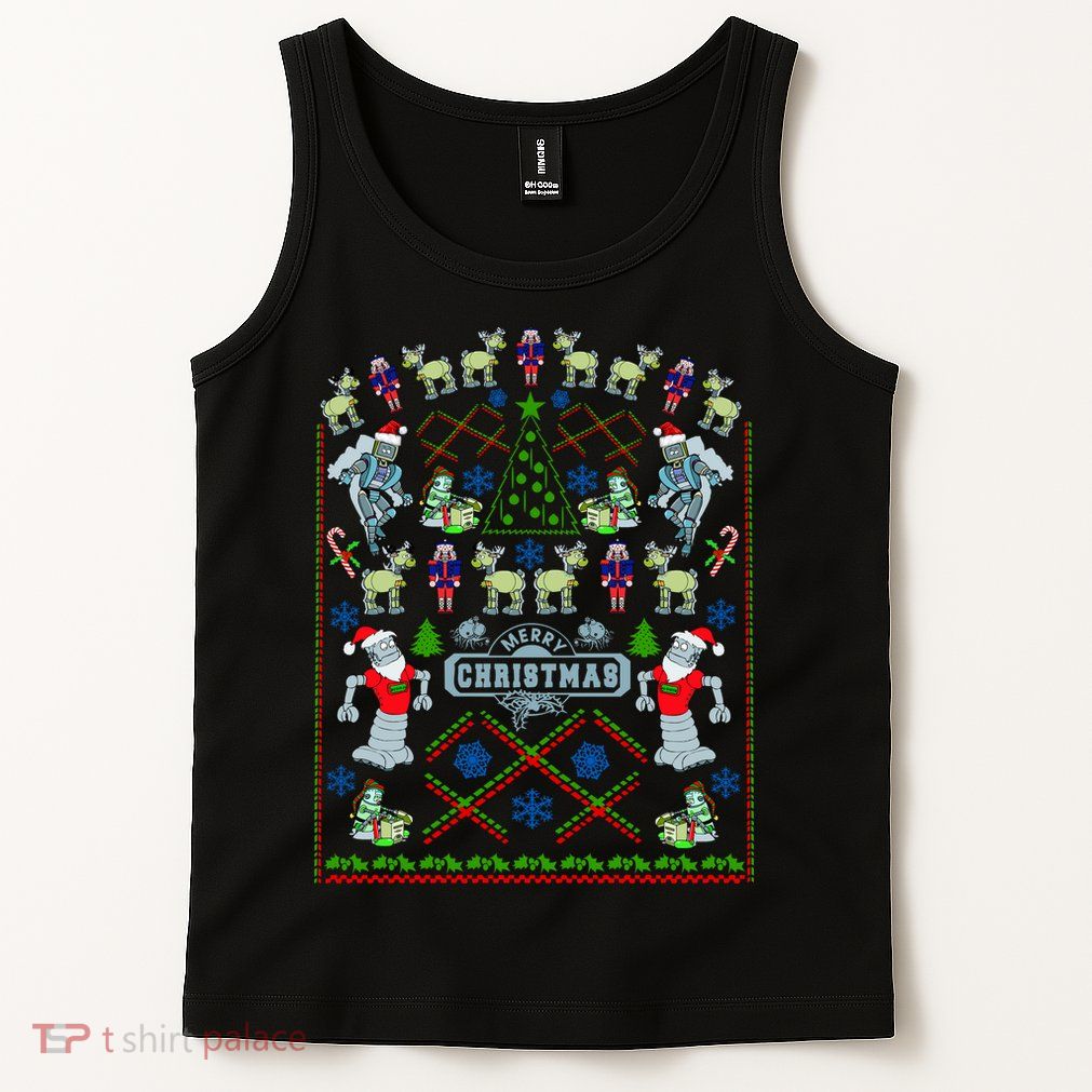 Retro Robot Ugly Christmas Sweater Tank Top