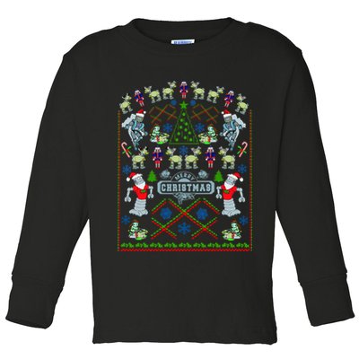 Retro Robot Ugly Christmas Sweater Toddler Long Sleeve Shirt