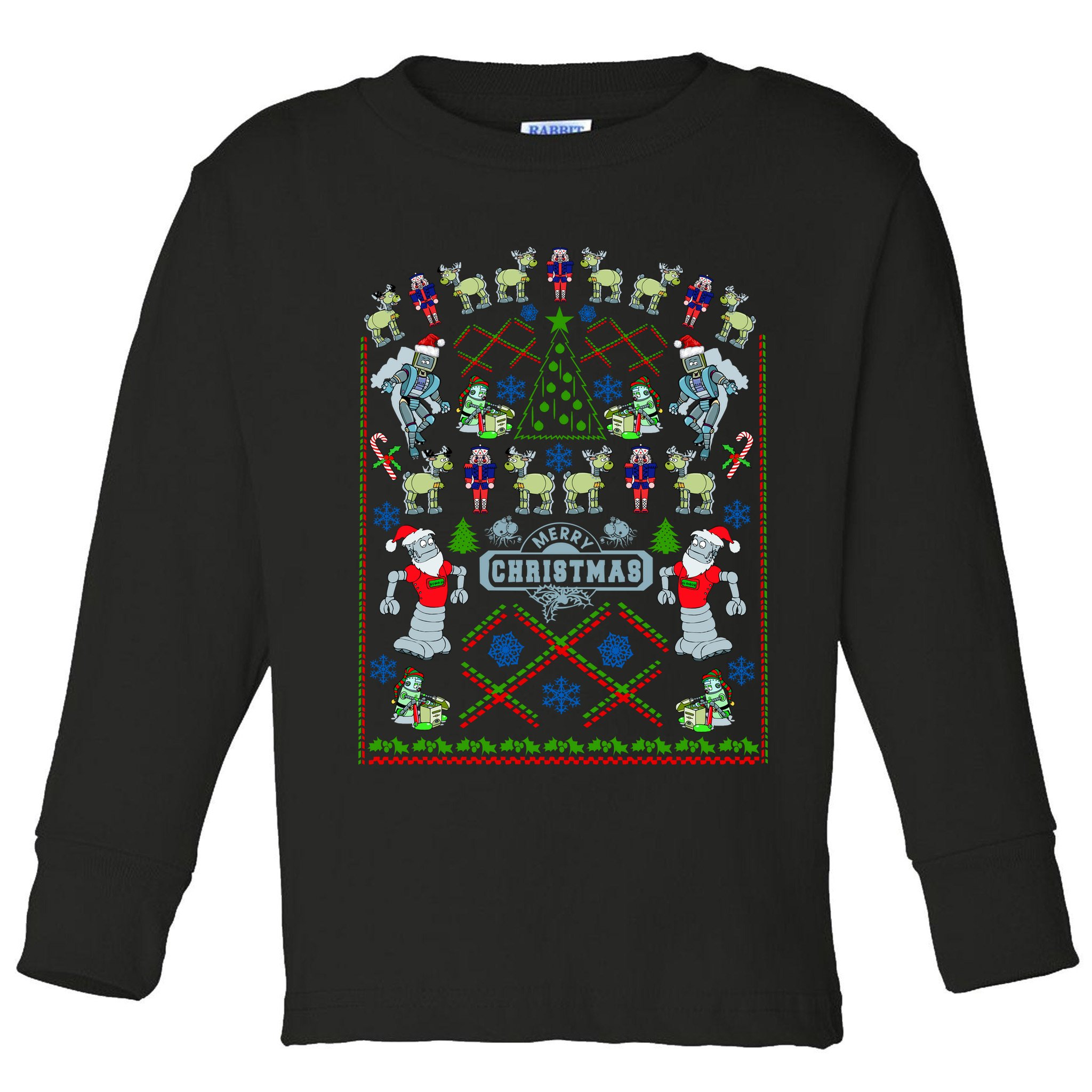 Retro Robot Ugly Christmas Sweater Toddler Long Sleeve Shirt