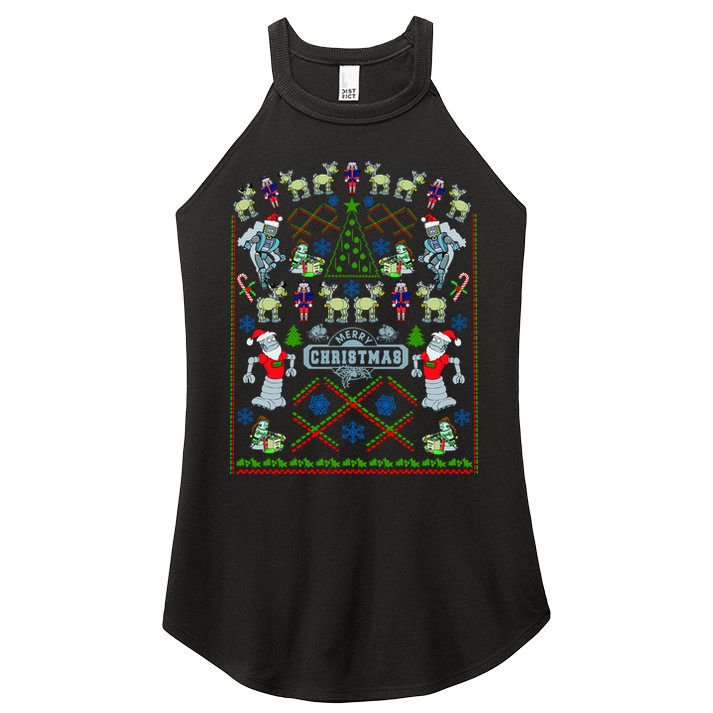Retro Robot Ugly Christmas Sweater Women's Perfect Tri Rocker Tank