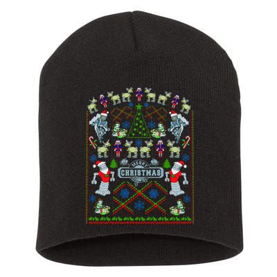 Retro Robot Ugly Christmas Sweater Short Acrylic Beanie