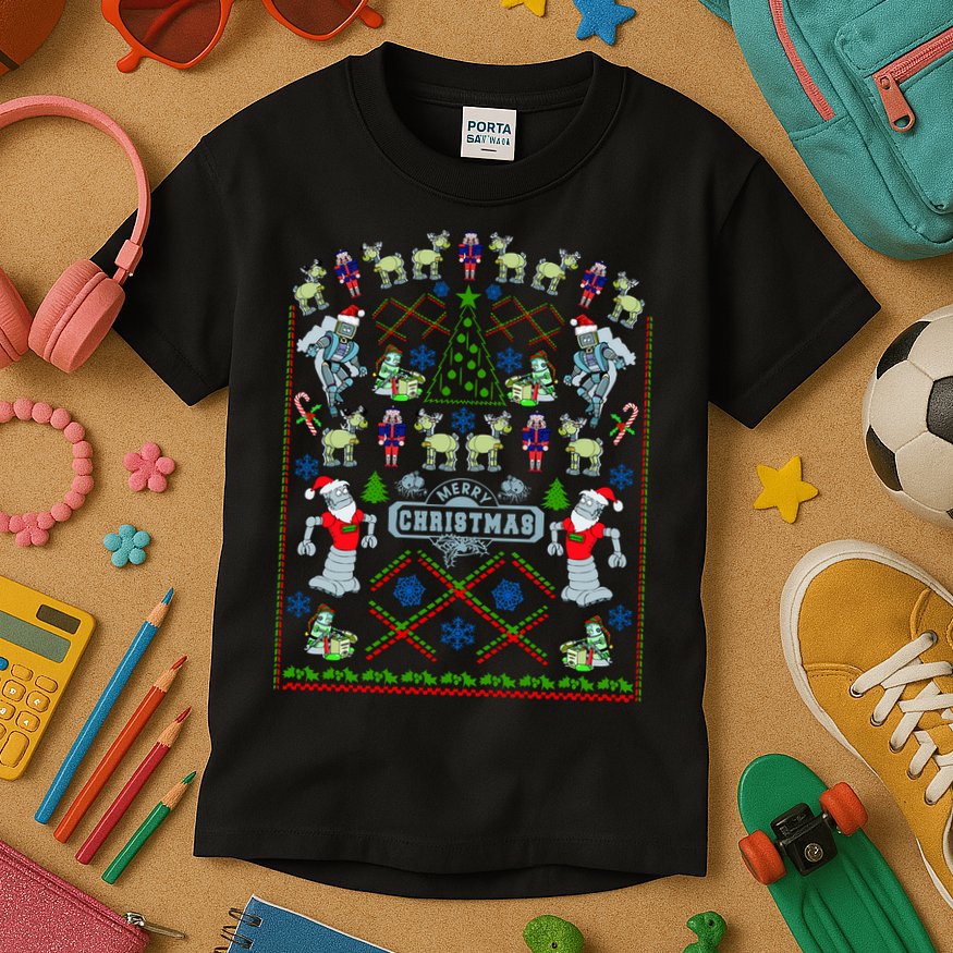 Retro Robot Ugly Christmas Sweater Kids T-Shirt