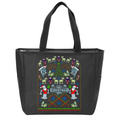 Retro Robot Ugly Christmas Sweater Zip Tote Bag