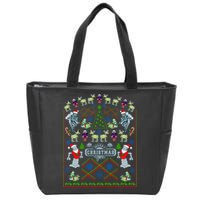Retro Robot Ugly Christmas Sweater Zip Tote Bag