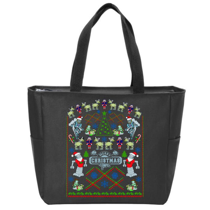 Retro Robot Ugly Christmas Sweater Zip Tote Bag