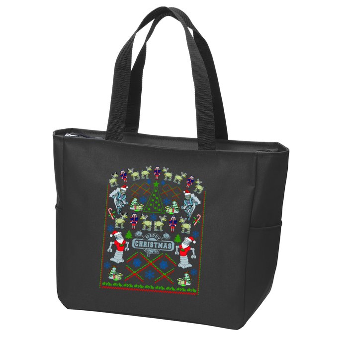 Retro Robot Ugly Christmas Sweater Zip Tote Bag
