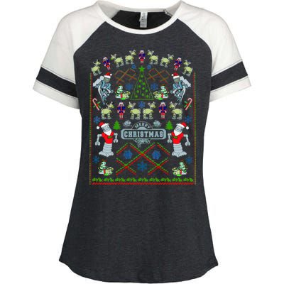 Retro Robot Ugly Christmas Sweater Enza Ladies Jersey Colorblock Tee