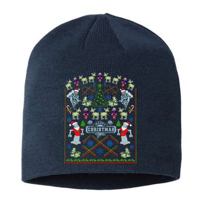 Retro Robot Ugly Christmas Sweater Sustainable Beanie