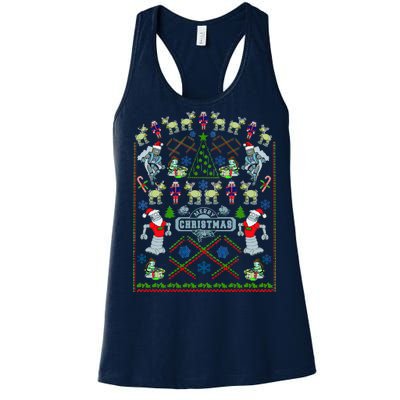 Retro Robot Ugly Christmas Sweater Women's Racerback Tank