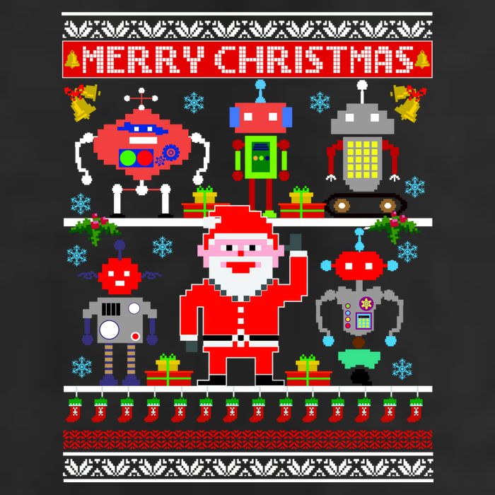 Retro Robotic Santa Ugly Christmas Sweater 7 Panel Mesh Trucker Snapback Hat