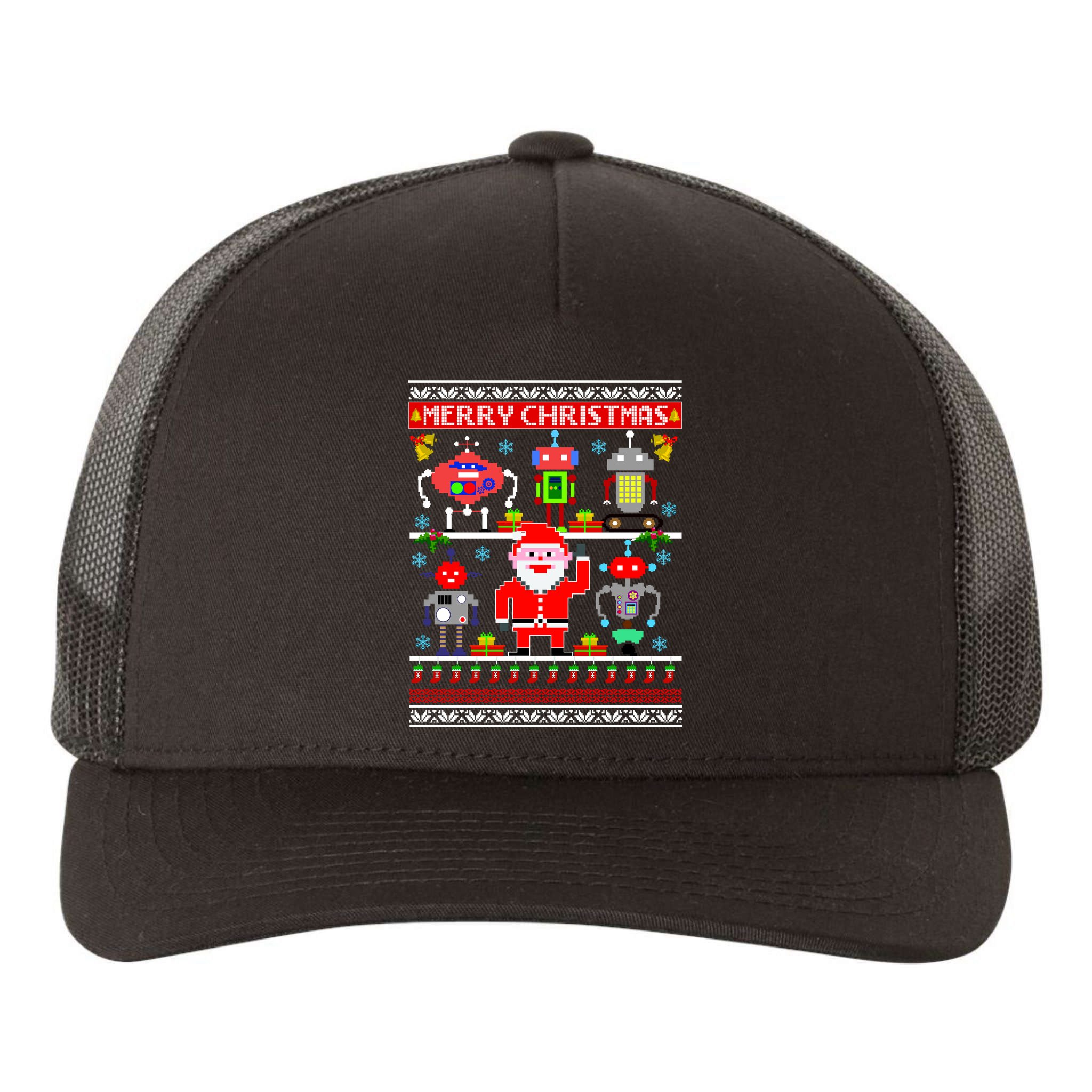 Retro Robotic Santa Ugly Christmas Sweater Yupoong Adult 5-Panel Trucker Hat