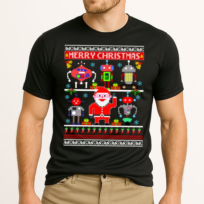 Retro Robotic Santa Ugly Christmas Sweater Performance Shirt