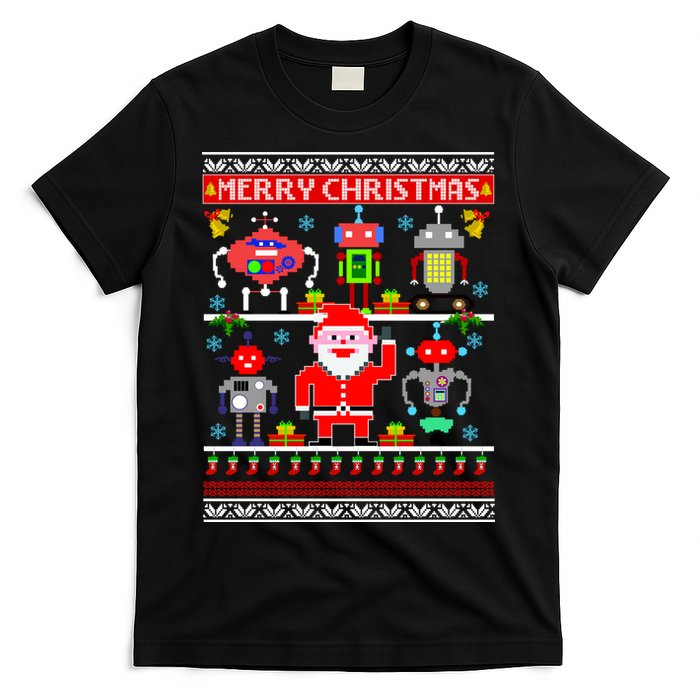 Retro Robotic Santa Ugly Christmas Sweater T-Shirt