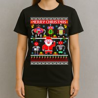 Retro Robotic Santa Ugly Christmas Sweater T-Shirt