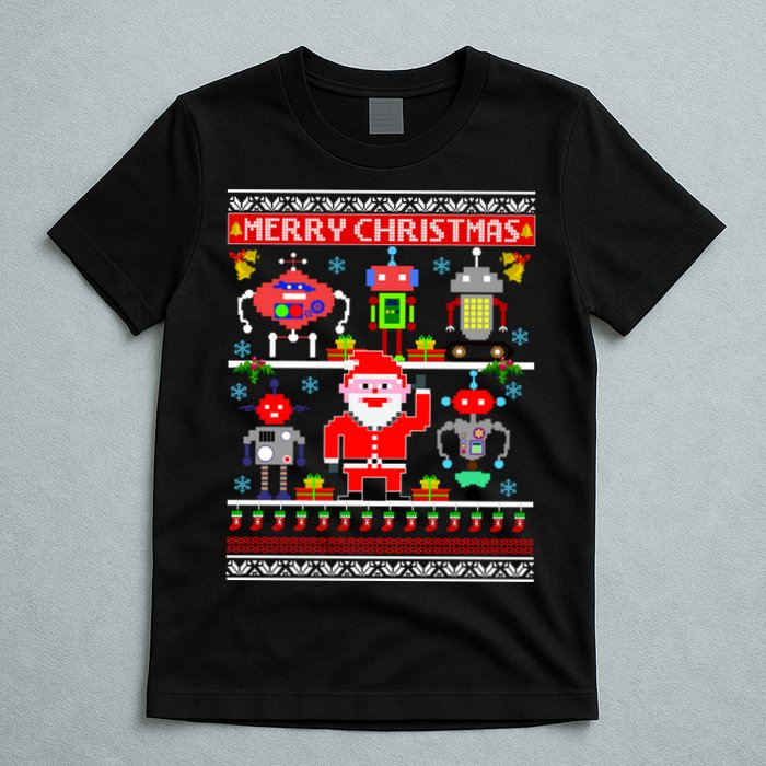 Retro Robotic Santa Ugly Christmas Sweater T-Shirt