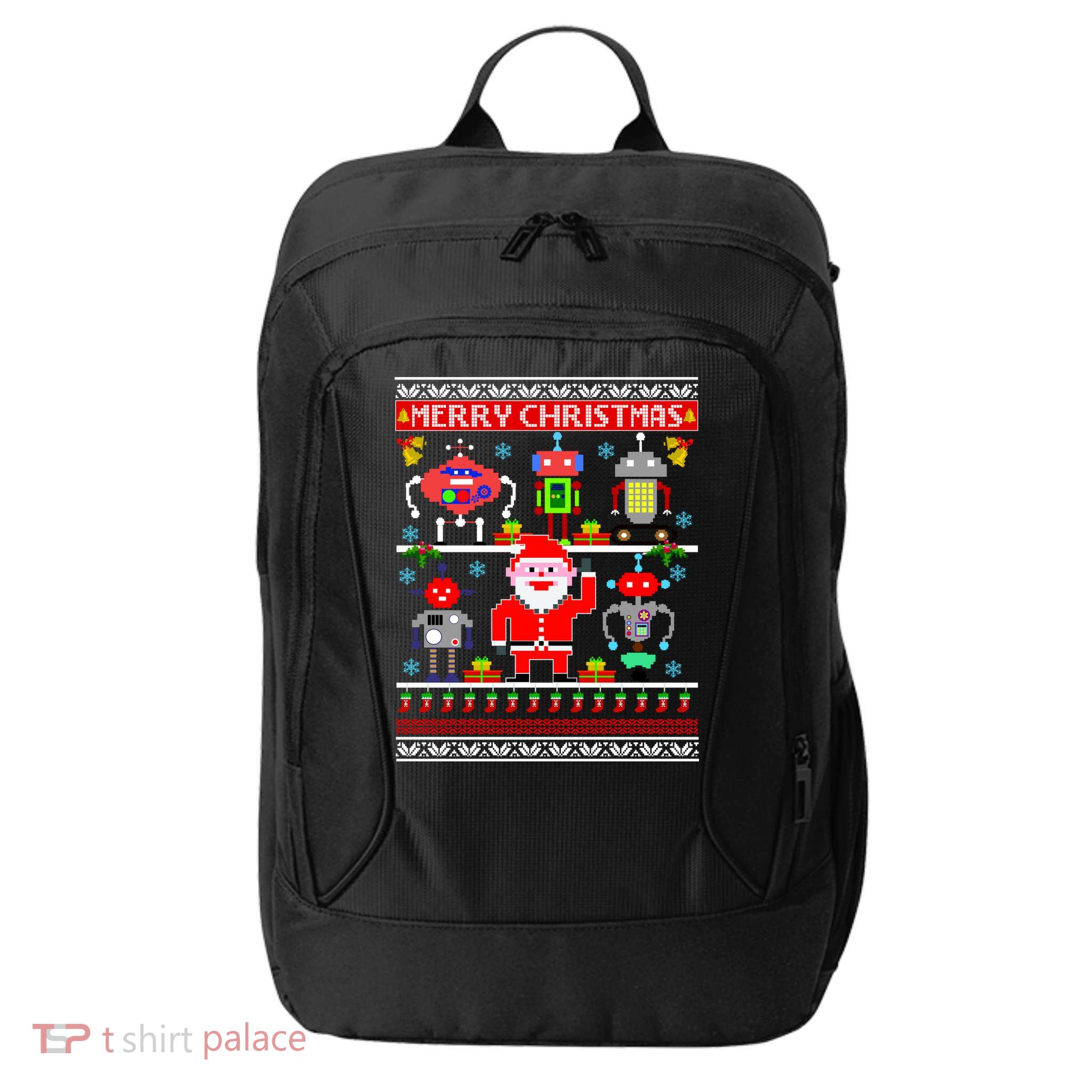 Retro Robotic Santa Ugly Christmas Sweater City Backpack