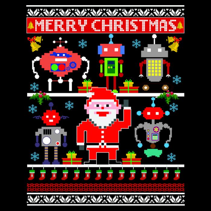 Retro Robotic Santa Ugly Christmas Sweater 7-Panel Snapback Hat