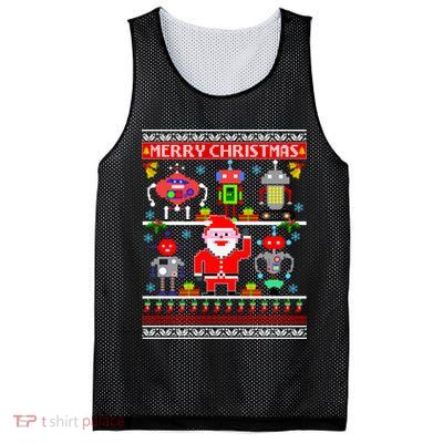 Retro Robotic Santa Ugly Christmas Sweater Mesh Reversible Basketball Jersey Tank
