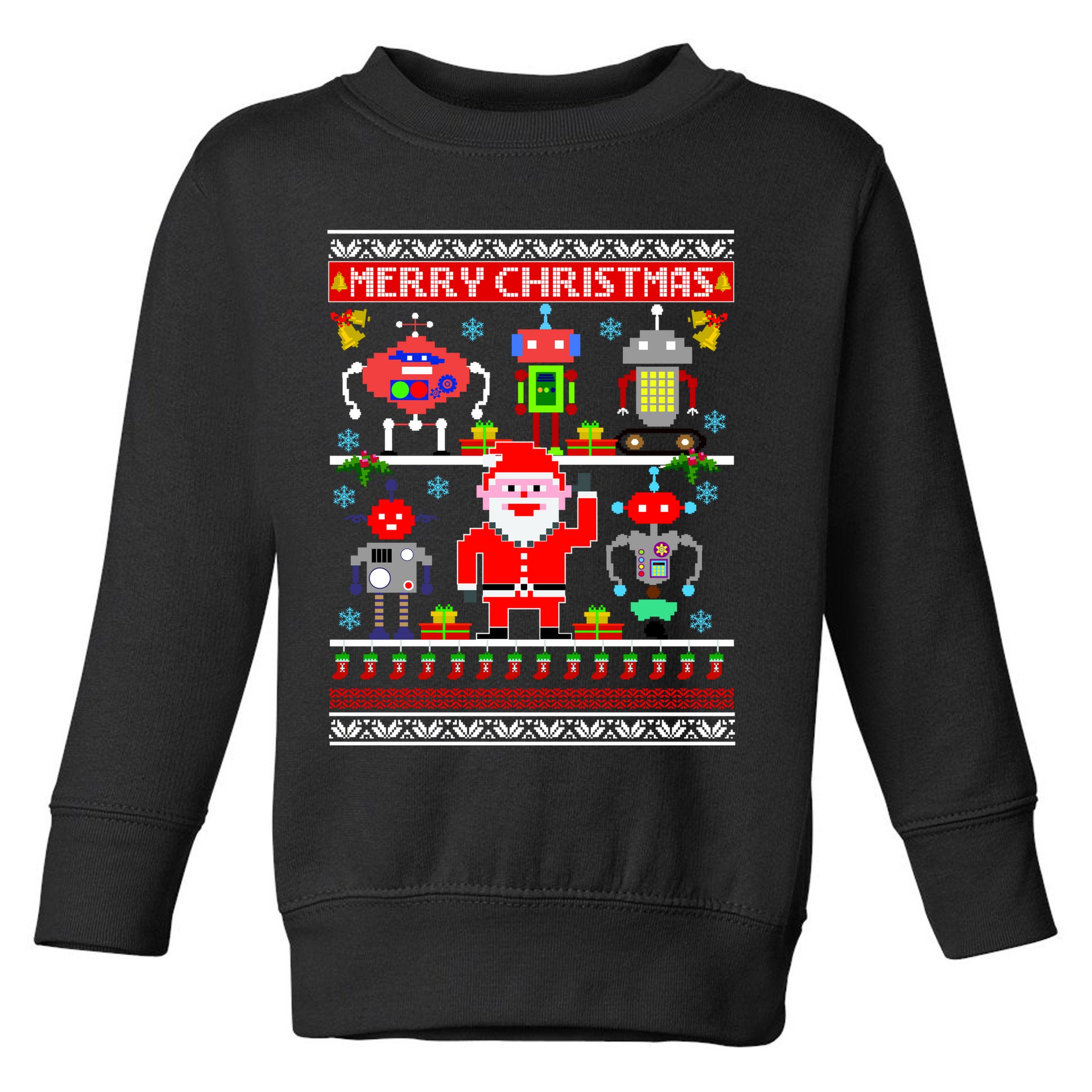 Retro Robotic Santa Ugly Christmas Sweater Toddler Sweatshirt