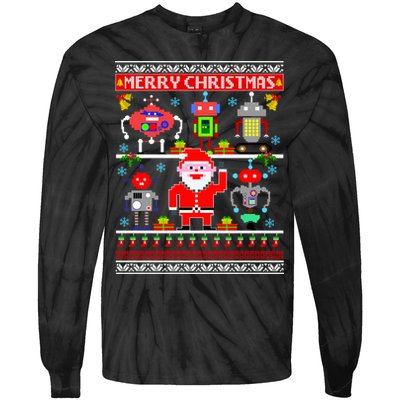 Retro Robotic Santa Ugly Christmas Sweater Tie-Dye Long Sleeve Shirt