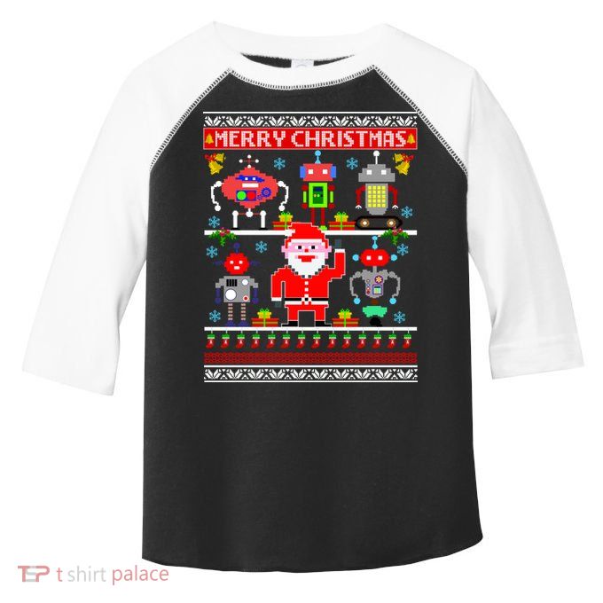 Retro Robotic Santa Ugly Christmas Sweater Toddler Fine Jersey T-Shirt