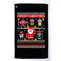 Retro Robotic Santa Ugly Christmas Sweater Golf Towel