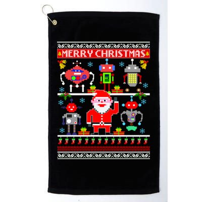 Retro Robotic Santa Ugly Christmas Sweater Platinum Collection Golf Towel