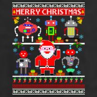 Retro Robotic Santa Ugly Christmas Sweater Golf Towel
