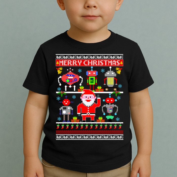 Retro Robotic Santa Ugly Christmas Sweater Toddler T-Shirt