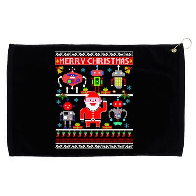 Retro Robotic Santa Ugly Christmas Sweater Grommeted Golf Towel