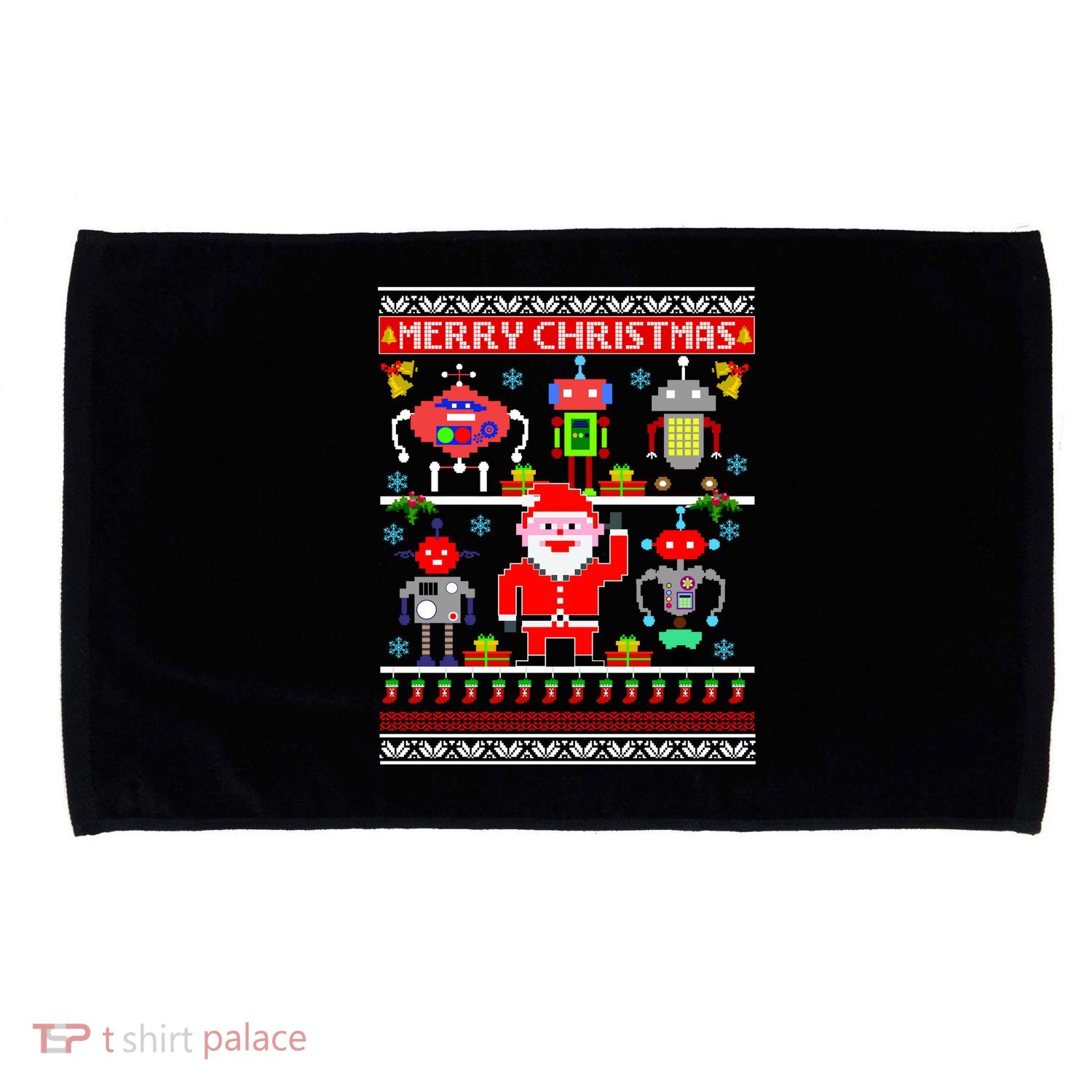 Retro Robotic Santa Ugly Christmas Sweater Microfiber Hand Towel