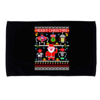 Retro Robotic Santa Ugly Christmas Sweater Microfiber Hand Towel