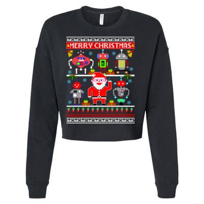 Retro Robotic Santa Ugly Christmas Sweater Cropped Pullover Crew