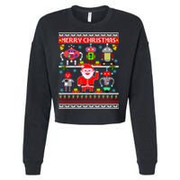 Retro Robotic Santa Ugly Christmas Sweater Cropped Pullover Crew