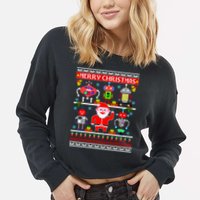 Retro Robotic Santa Ugly Christmas Sweater Cropped Pullover Crew
