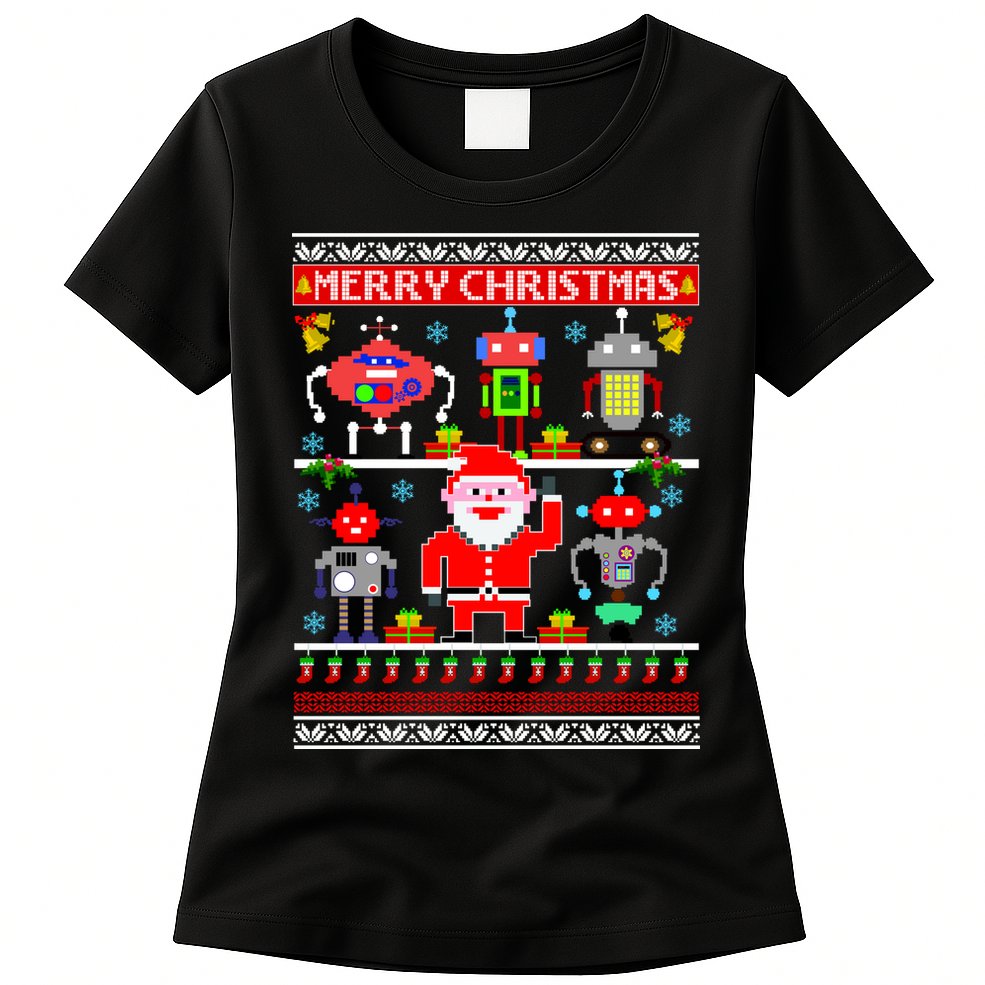 Retro Robotic Santa Ugly Christmas Sweater Womens T-Shirt