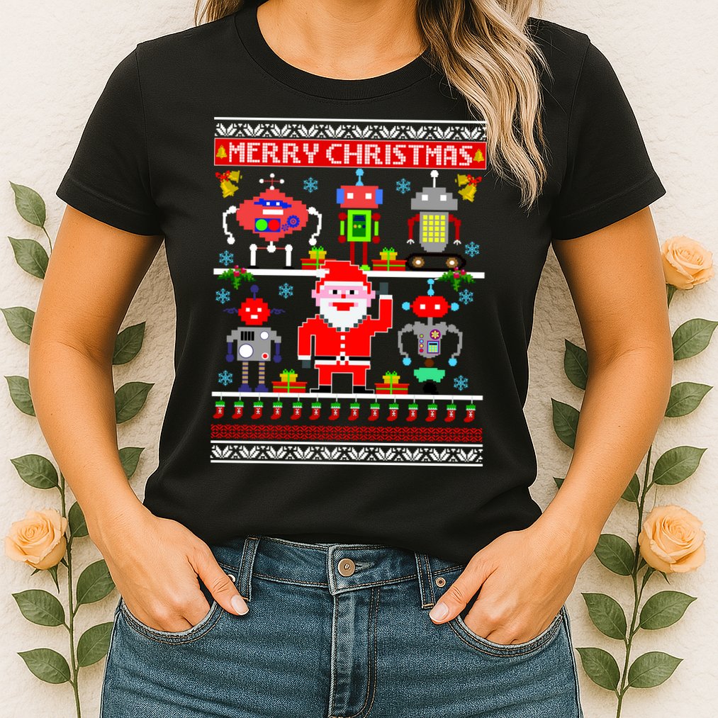 Retro Robotic Santa Ugly Christmas Sweater Womens T-Shirt