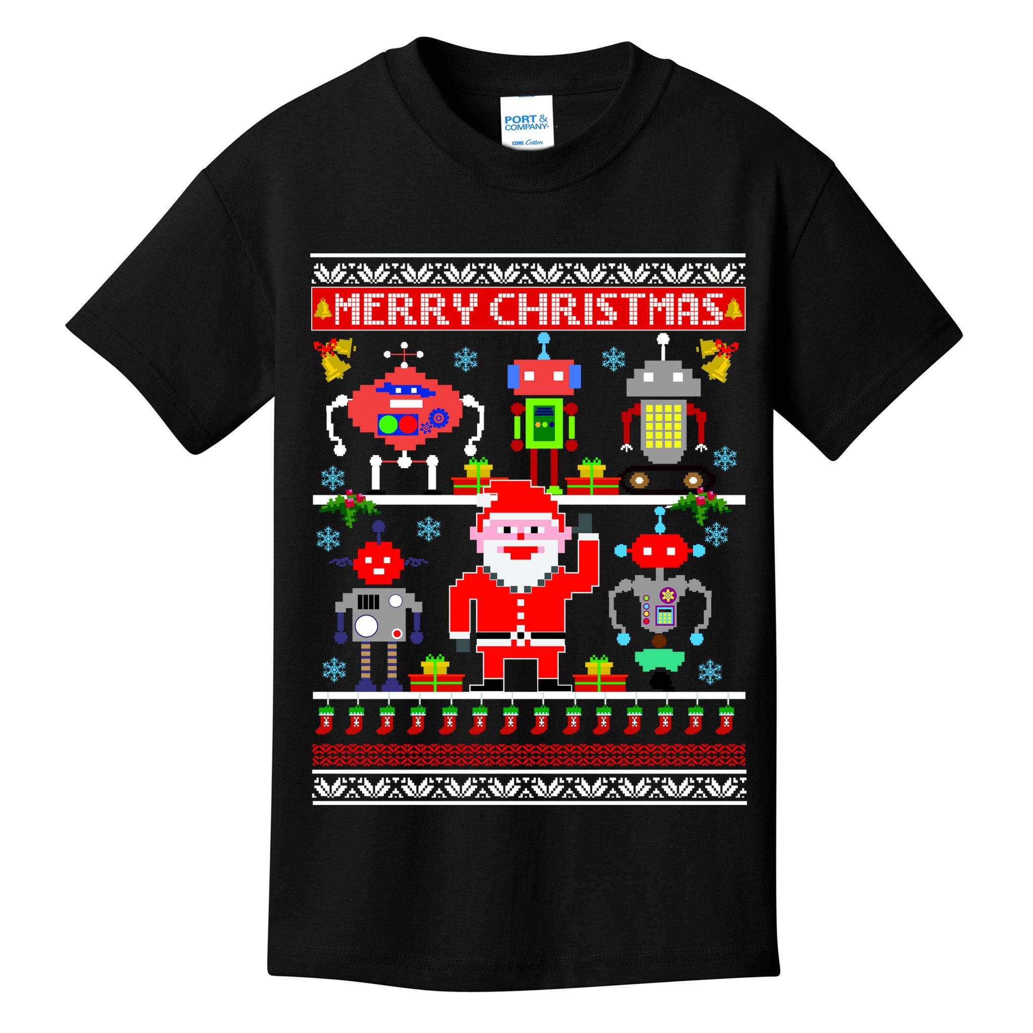 Retro Robotic Santa Ugly Christmas Sweater Kids T-Shirt