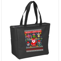 Retro Robotic Santa Ugly Christmas Sweater Zip Tote Bag