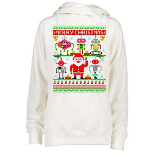 Retro Robotic Santa Ugly Christmas Sweater Womens Funnel Neck Pullover Hood