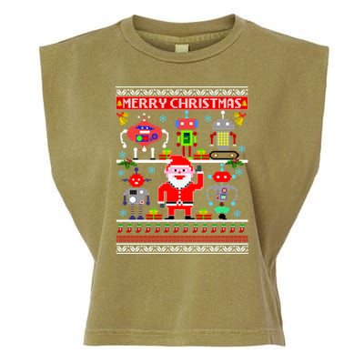 Retro Robotic Santa Ugly Christmas Sweater Garment-Dyed Women's Muscle Tee