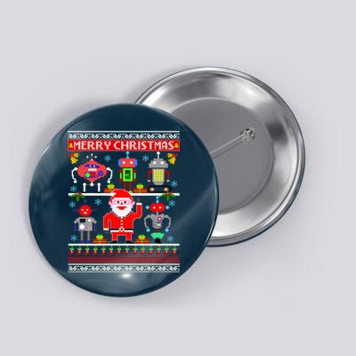 Retro Robotic Santa Ugly Christmas Sweater Button