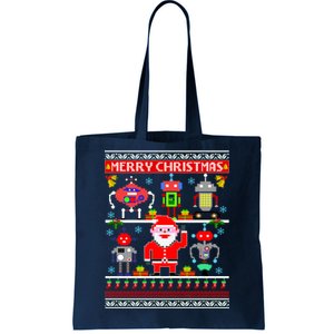 Retro Robotic Santa Ugly Christmas Sweater Tote Bag