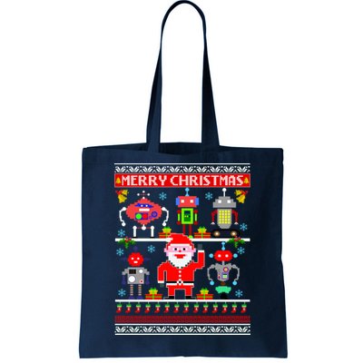 Retro Robotic Santa Ugly Christmas Sweater Tote Bag