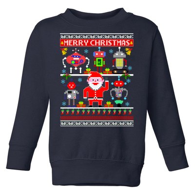 Retro Robotic Santa Ugly Christmas Sweater Toddler Sweatshirt