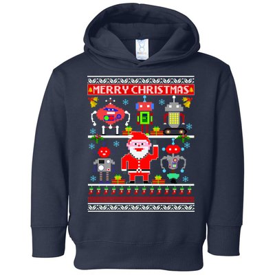 Retro Robotic Santa Ugly Christmas Sweater Toddler Hoodie