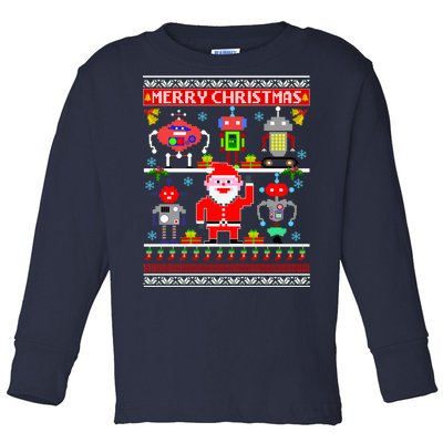 Retro Robotic Santa Ugly Christmas Sweater Toddler Long Sleeve Shirt