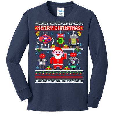 Retro Robotic Santa Ugly Christmas Sweater Kids Long Sleeve Shirt